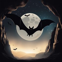 bat clipart transparent background in a dark cave - soaring in the moonlight. 