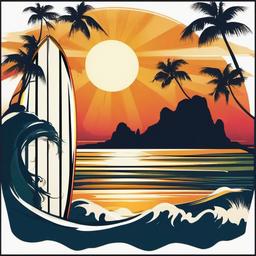 Surfboard clipart - surfboard with a beach sunset  vector clipart