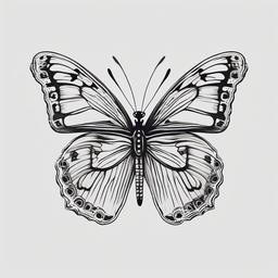 crown butterfly tattoo  simple color tattoo, minimal, white background