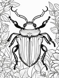 Bug Coloring Pages - Colorful beetle exploring the garden  simple coloring pages