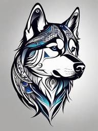 siberian husky tattoo  simple color tattoo,minimal,white background