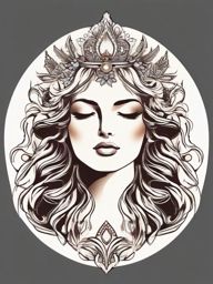 Aphrodite's crown tattoo. Royal goddess adornment.  color tattoo minimalist white background