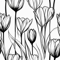 drawing of tulips blooming  minimal rough sketch scribbles,doodles,black and white