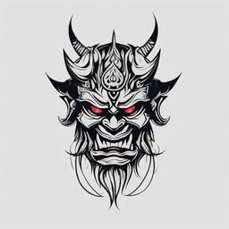 Minimalist Oni Tattoo - Simplified and minimalistic design featuring the fearsome Oni.  simple color tattoo,white background,minimal