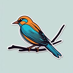 Bird Sticker - A tweeting bird on a branch, ,vector color sticker art,minimal