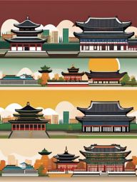 Seoul clipart - Gyeongbokgung Palace and Seoul skyline,  color vector clipart