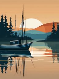 Fishing Boat Clipart - A fishing boat on tranquil waters.  color vector clipart, minimal style