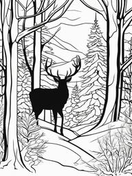 Winter Woodland Scene Coloring Pages - Quiet Snowy Forest Full of Wildlife  minimal black outline printable sheet, coloring page