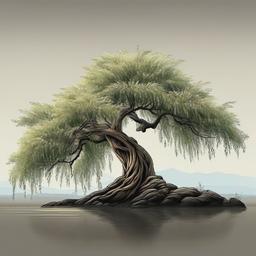 realistic willow tree tattoo  simple vector color tattoo