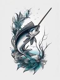 cool hunting and fishing tattoos  simple color tattoo,minimal,white background