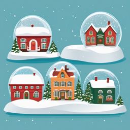 Snow globe with a miniature village clipart  simple, 2d flat