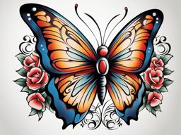 American traditional butterfly tattoo, Butterfly tattoos with a classic American traditional style.  viviid colors, white background, tattoo design