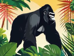 Gorilla Clip Art - Powerful gorilla in the rainforest,  color vector clipart, minimal style