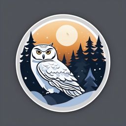 Snowy Owl in Moonlight Emoji Sticker - Nocturnal hunter in a wintry landscape, , sticker vector art, minimalist design