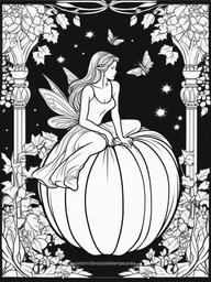 Pumpkin with Fairy Coloring Pages - Enchanted Fairy Sitting on a Pumpkin  minimal black outline printable sheet, coloring page