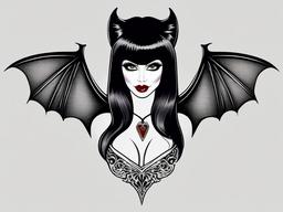 Elvira Bat Tattoo-Tribute to Elvira, Mistress of the Dark, featuring a bat in tattoo art.  simple color tattoo,white background