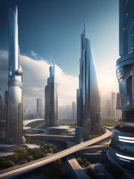 futuristic cityscape, a high-tech metropolis with sleek skyscrapers and advanced technology. 