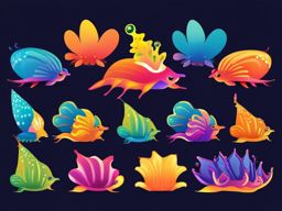 Rainbow Sea Slug Nudibranch Parade Clip Art - A parade of rainbow sea slug nudibranchs,  color vector clipart, minimal style