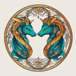 combined pisces and aries tattoo  simple vector color tattoo