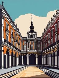 Madrid clipart - Royal Palace of Madrid and Plaza Mayor, ,color clipart vector style