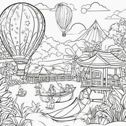 Summer Coloring Pages - Lively summer festival with games and balloons  simple coloring pages