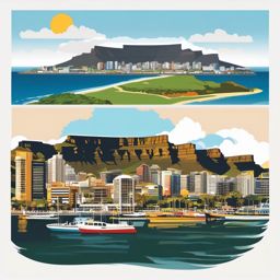 Cape Town clipart - Table Mountain and Cape Town cityscape,  color vector clipart