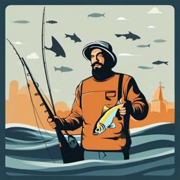 Fisherman's Catch clipart - A proud fisherman with his catch of the day., ,vector color clipart,minimal