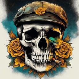van gogh skull with cigarette tattoo  simple vector color tattoo