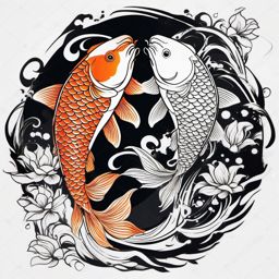 Two Koi Fish Tattoo,a tattoo featuring two koi fish, symbolizing harmony, balance, and strength. , tattoo design, white clean background