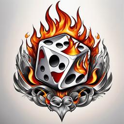 dice flames tattoo  simple color tattoo,white background