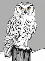 Snowy Owl Perched Coloring Pages - Snowy Owl on a Frosty Branch  minimal black outline printable sheet, coloring page