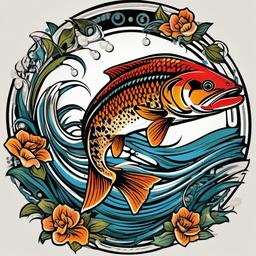 Tattoo Trout-Bold and dynamic tattoo featuring a trout fish, perfect for fishing enthusiasts and those who appreciate the beauty of freshwater fish.  simple color vector tattoo