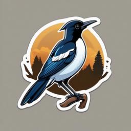 Magpie cartoon - clever, shiny-collecting bird  cartoon sticker style