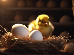 chick hatching from its egg in a cozy barn nest 8k ultrarealistic cinematic 