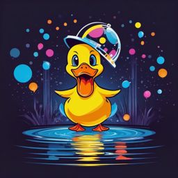 Dancing Duck - Design a scene with a duck disco dancing under a disco ball in a pond. ,t shirt vector design