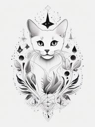 Cat paw with cosmic constellations: Celestial alignment in feline art.  black white tattoo, white background