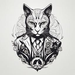 Cat Man Tattoo - Tattoo representing a man with cat-themed elements.  minimal color tattoo, white background