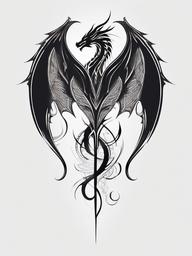 Dragon Wing Tattoo - Tattoos featuring dragon wings, emphasizing the majestic and mythical aspect.  simple color tattoo,minimalist,white background