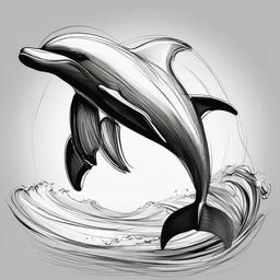 drawing of a dolphin in the waves  minimal rough sketch scribbles,doodles,black and white