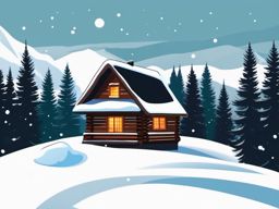 Snowy cabin sticker- Cozy and isolated, , sticker vector art, minimalist design