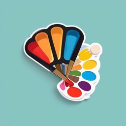 Palette and Brush Sticker - Artist's palette with a paintbrush, ,vector color sticker art,minimal