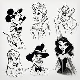 sketches of disney characters  minimal rough sketch scribbles,doodles,black and white