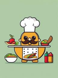 Taco clipart - taco being prepared by a cartoon chef  color,minimalist,vector clipart