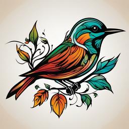 bird and vine tattoos  simple vector color tattoo