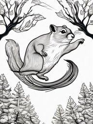 Flying Squirrel Tattoo - Flying squirrel soaring between trees  few color tattoo design, simple line art, design clean white background