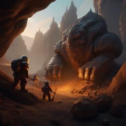 Xorn's Baby Digging with a Miner Dwarf detailed matte painting, deep color, fantastical, intricate detail, splash screen, complementary colors, fantasy concept art, 8k resolution trending on artstation unreal engine 5