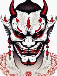 hannya tattoo  simple color tattoo,white background,minimal