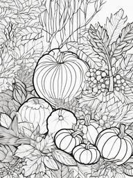 Fall Harvest Coloring Pages - Gathering Bounty of the Season  minimal black outline printable sheet, coloring page