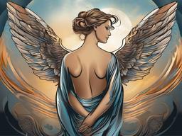 Angel Tattoo-Capturing the celestial beauty with an angel tattoo, expressing spirituality and divine connection.  simple vector color tattoo