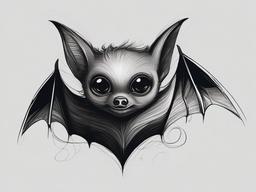 drawing of a curly-haired bat  minimal rough sketch scribbles,doodles,black and white